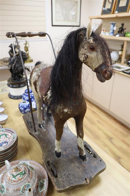 A Victorian push-a-long horse, length 64 height 68cm